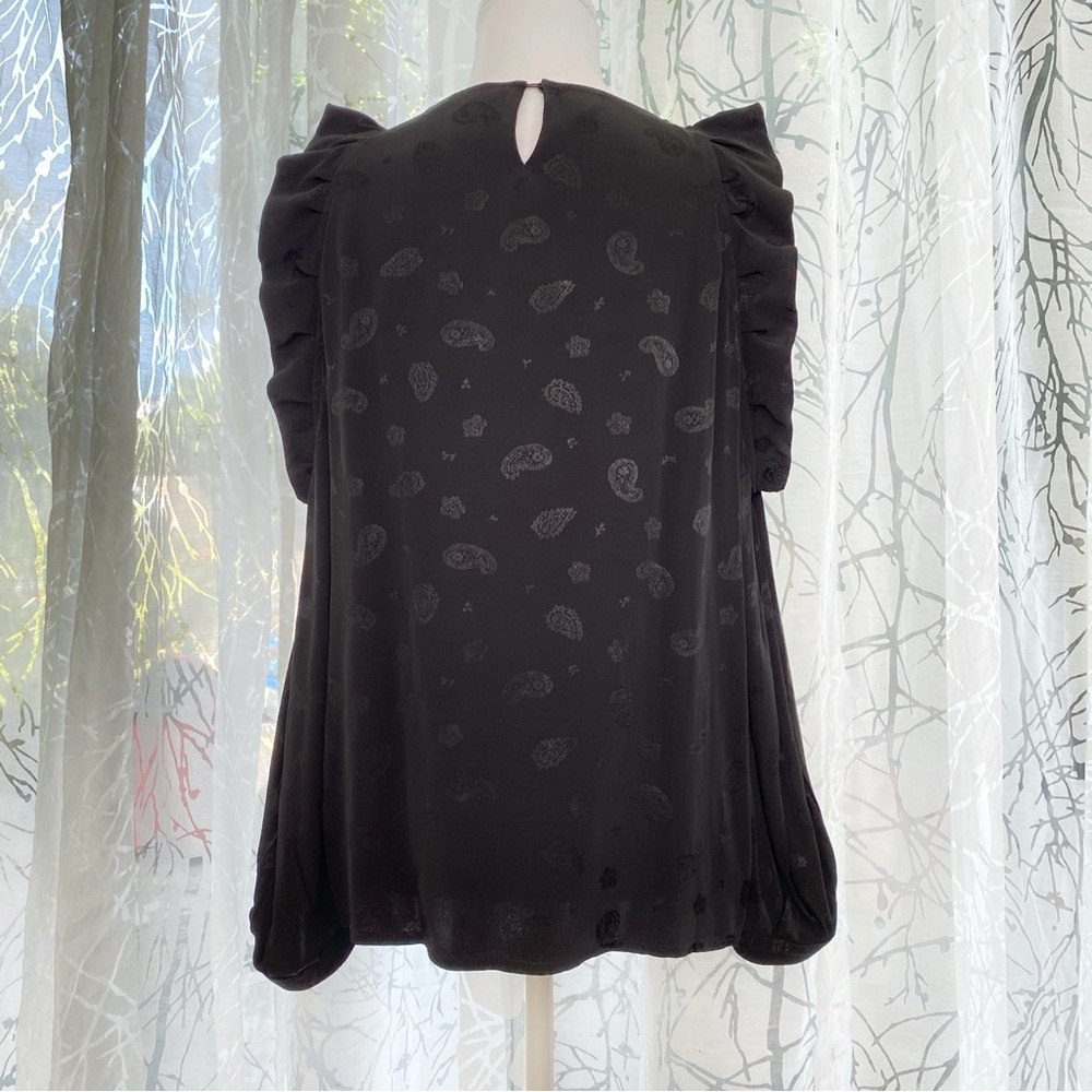 MAJE LOYD BLACK PAISLEY PRINT RUFFLE COLD SHOULDER LONG SLEEVE BLOUSE top - Picture 6 of 11